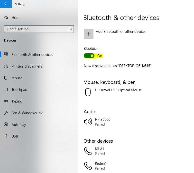 Bluetooth on from setting
