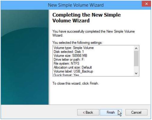 Finish New Simple Volume Wizard