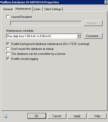 Mailbox database Properties