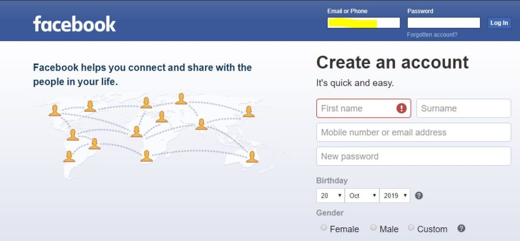 Access Facebook using your mobile number and password