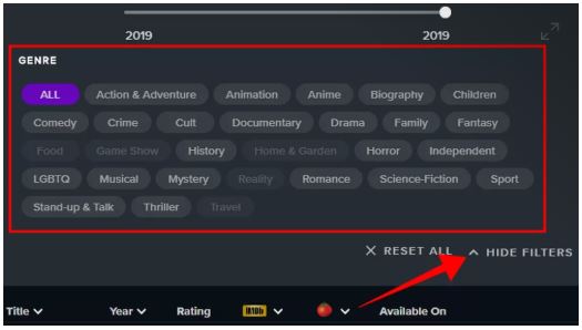 Choose one or more genres at Reelgood