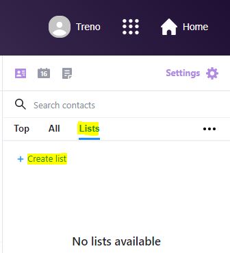 Create list in the pane below Lists