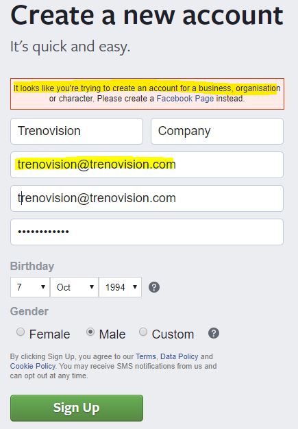 Facebook Email address not valid