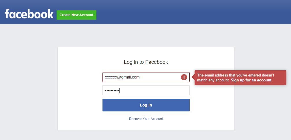 Incorrect Email address or Passwords