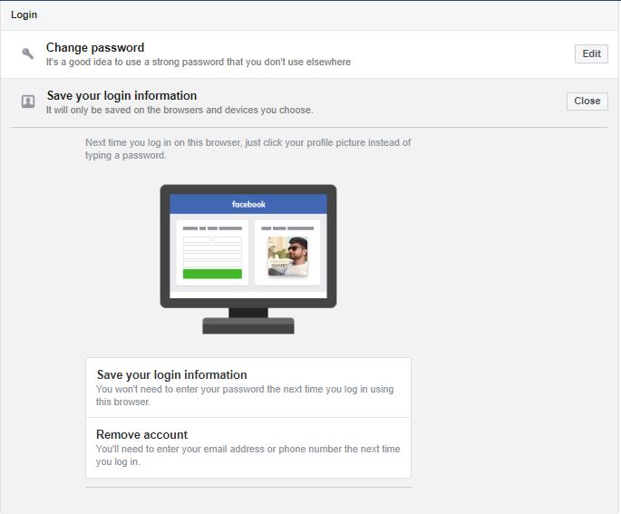 Find the option to login by profile photo on Facebook