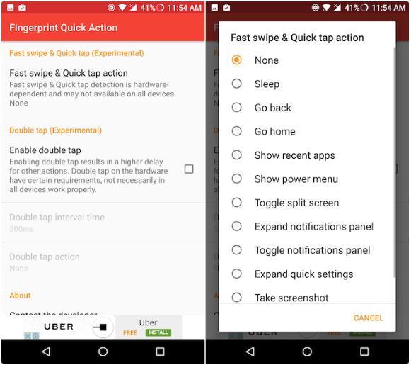 Fingerprint Quick Action