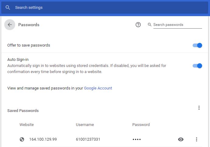 Google Chrome password storage setup