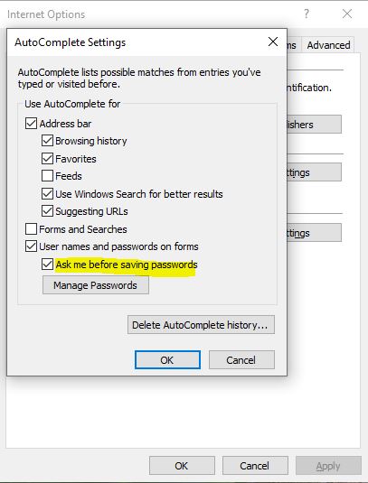 Password storage in Internet Explorer