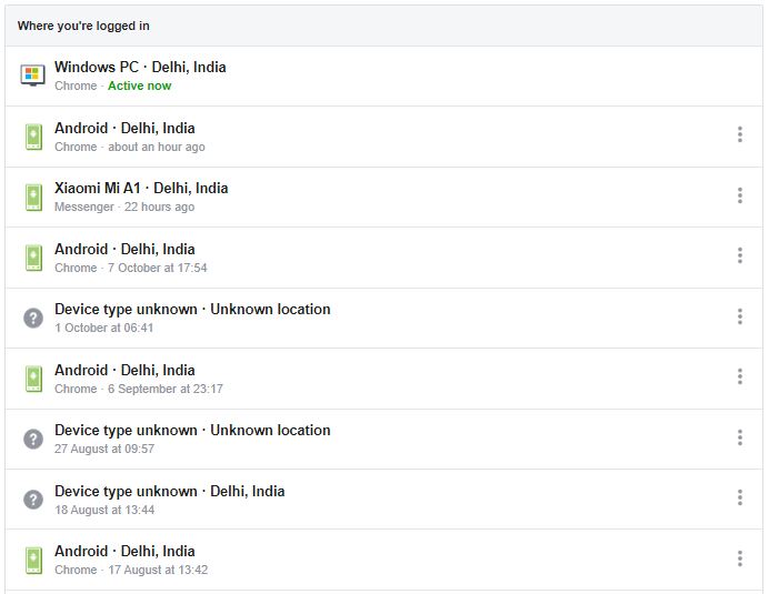 See list of browsers saved on your Facebook