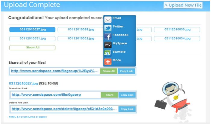 SendSpace - Share or copy file links