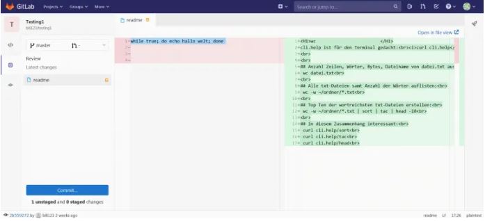 The GitLab interface uses the full width of the monitor - a plus.