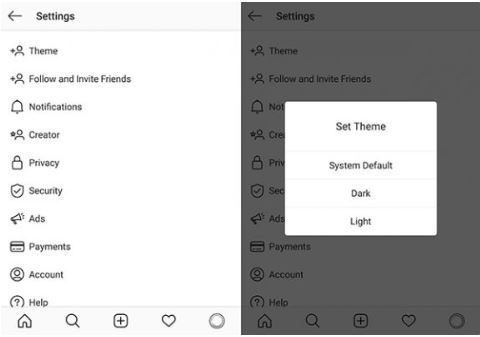 Instagram Dark Mode on Android 10