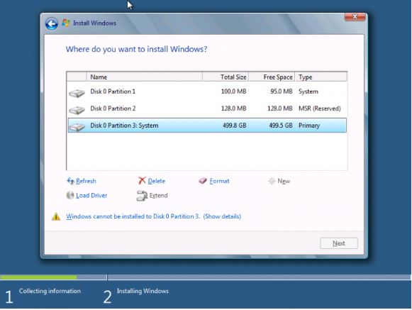 Install Windows from USB stick