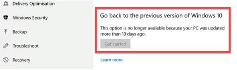 Revert to an earlier version of Windows 10