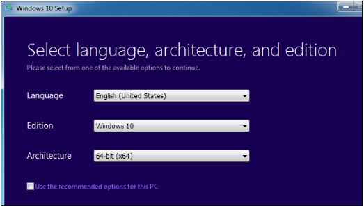 Use the recommended options for this PC