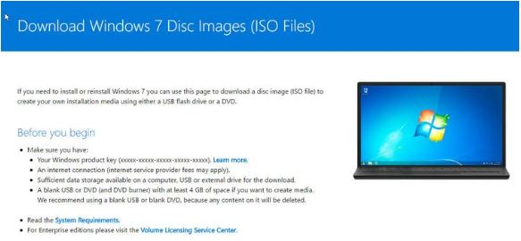 download Windows 7 in ISO format from the Microsoft website