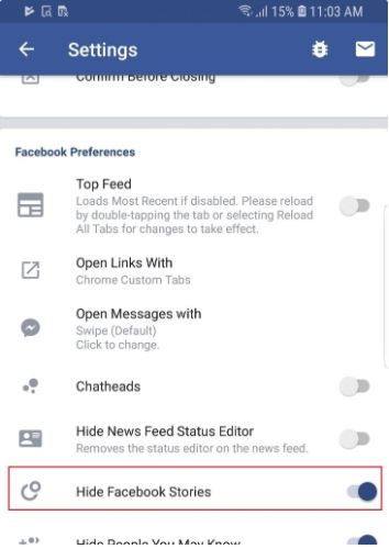 Turn on the Hide Facebook Stories function